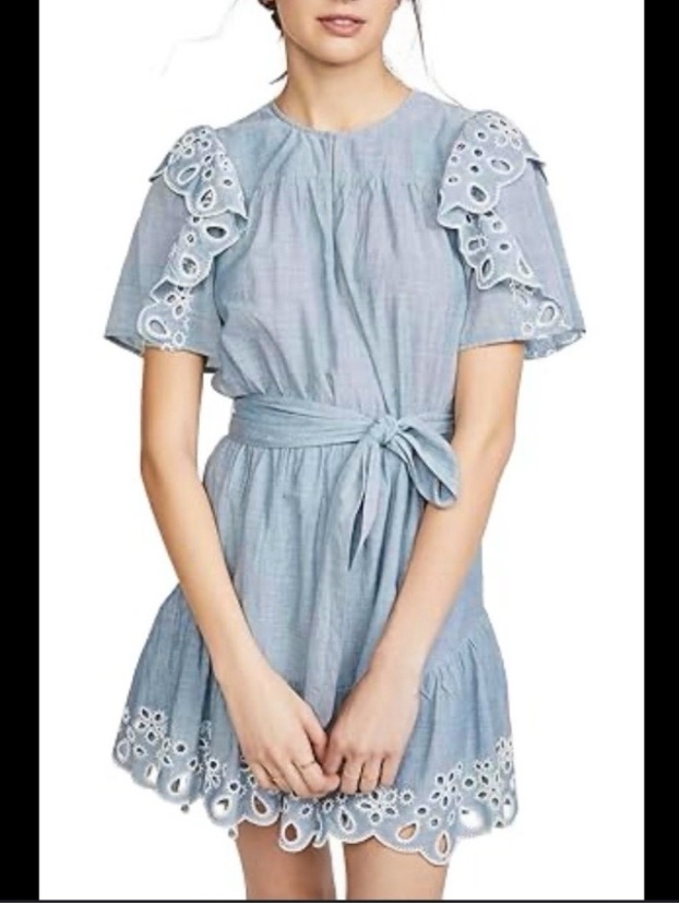 Nwot - Joie Cotton Eyelet Trim Mini Dress In Vintage Chambray